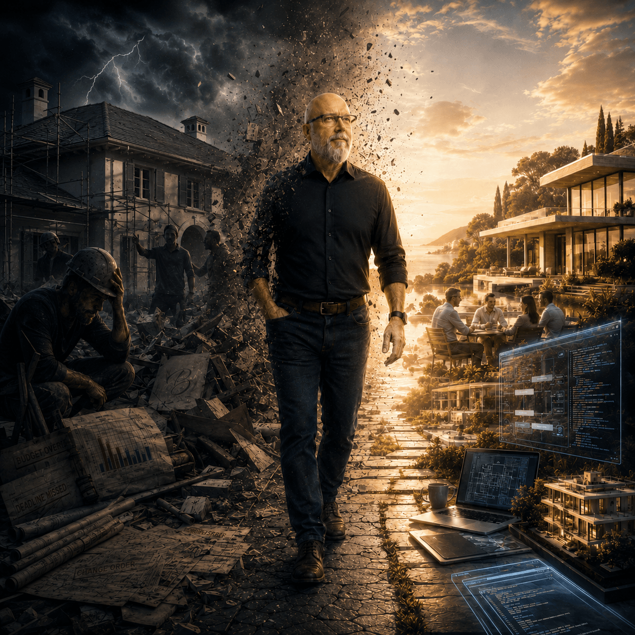 A symbolic image transitioning from dark stormy skies on the left to bright, clear daylight on the right — representing the journey from breakdown to breakthrough.