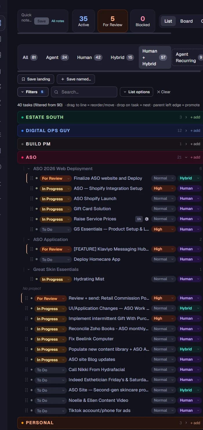 DOB Platform — multi-domain task list on mobile