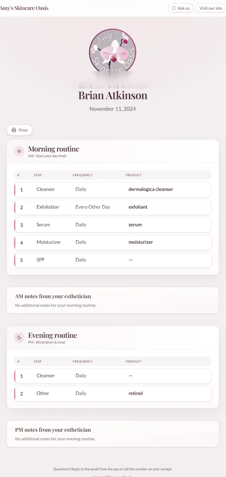 Homecare Pipeline — client-facing routine page on mobile